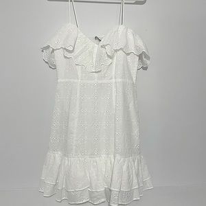 Zara White Embroidered Ruffle Dress